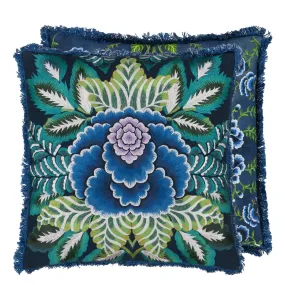 Designers Guild Rose De Damas Embroidered Indigo Decorative Pillow