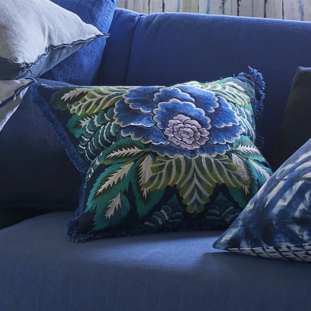 Designers Guild Rose De Damas Embroidered Indigo Decorative Pillow