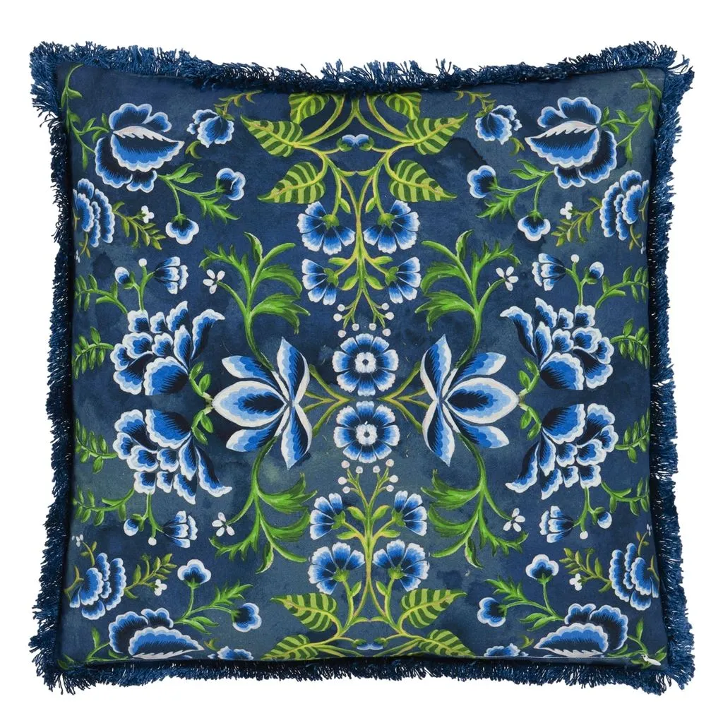 Designers Guild Rose De Damas Embroidered Indigo Decorative Pillow