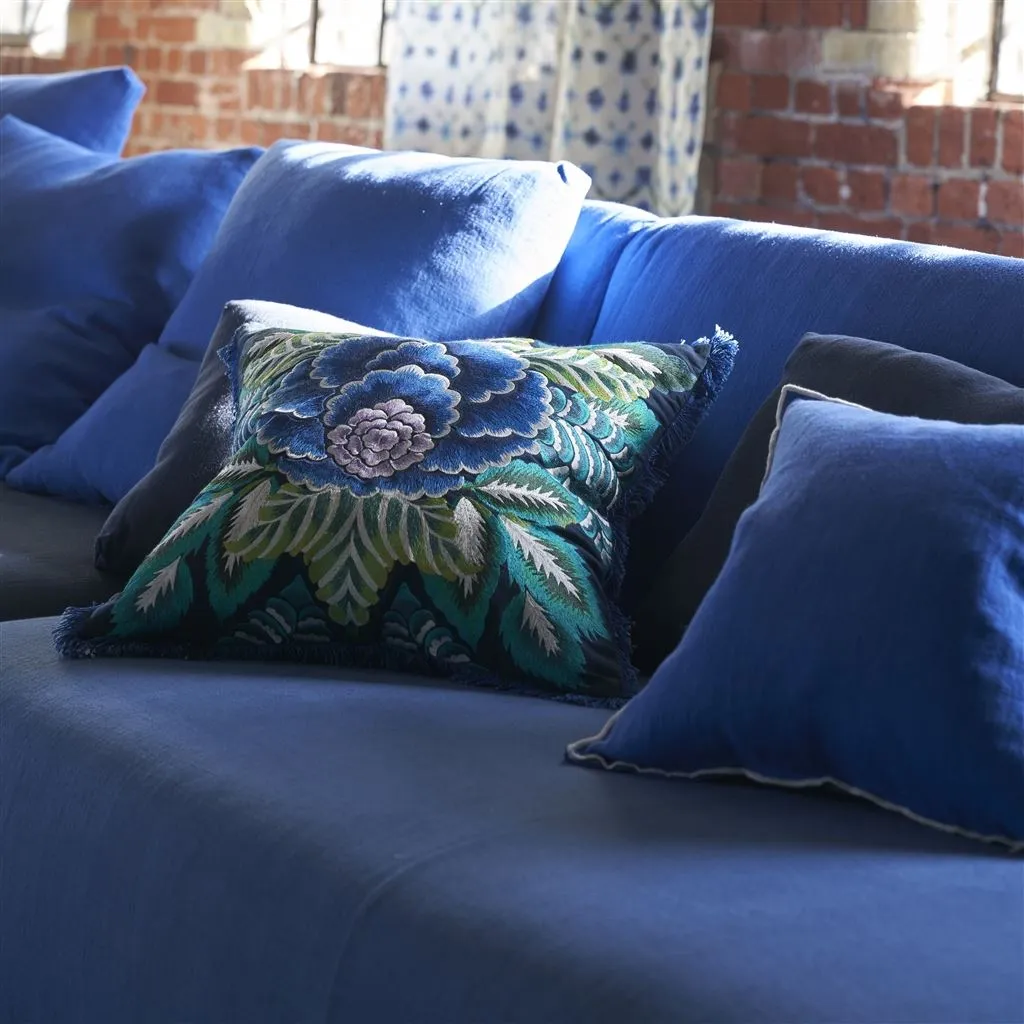 Designers Guild Rose De Damas Embroidered Indigo Decorative Pillow