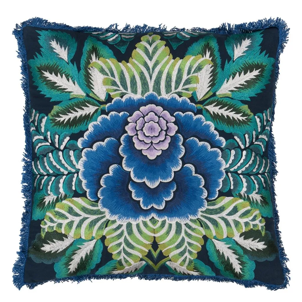 Designers Guild Rose De Damas Embroidered Indigo Decorative Pillow