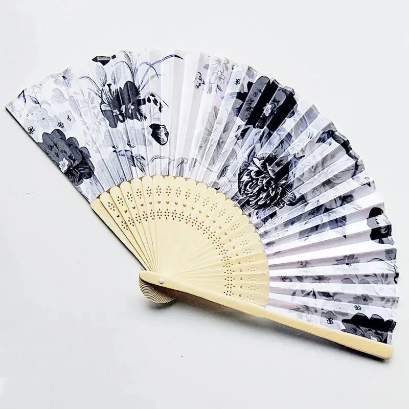 Elegant Foldable Cloth Hand Fans with Bamboo Ribs and Floral Design for Weddings, Parties, and Dance Performances