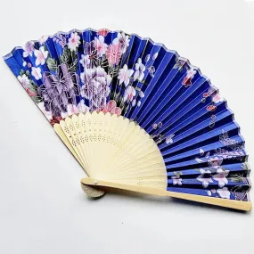 Elegant Foldable Cloth Hand Fans with Bamboo Ribs and Floral Design for Weddings, Parties, and Dance Performances