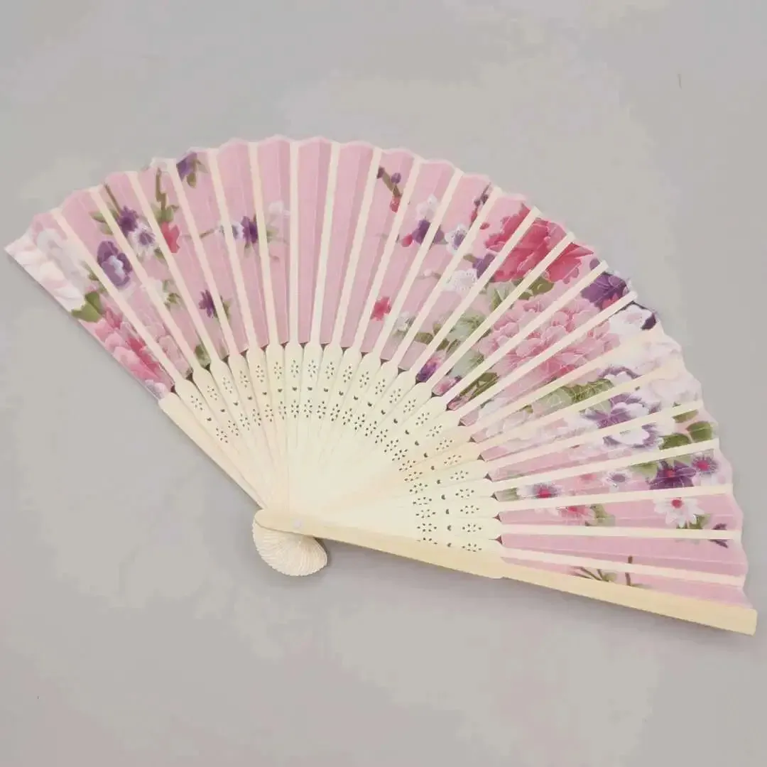 Elegant Foldable Cloth Hand Fans with Bamboo Ribs and Floral Design for Weddings, Parties, and Dance Performances