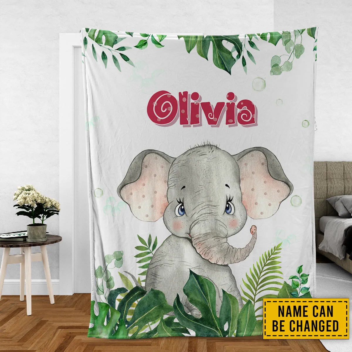 Elephant Custom Blanket For Baby, Personalized Safari Blanket, Personalized Kids Throw Blanket, Animal Lover Gifts, Nursery Bedroom Decor