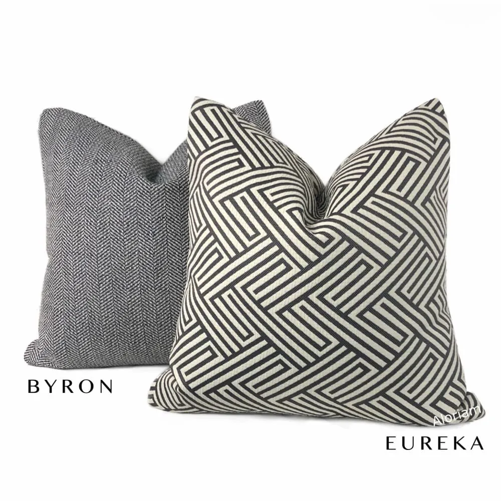 Eureka Black Cream Greek Maze Pillow Cover (Performance fabric)