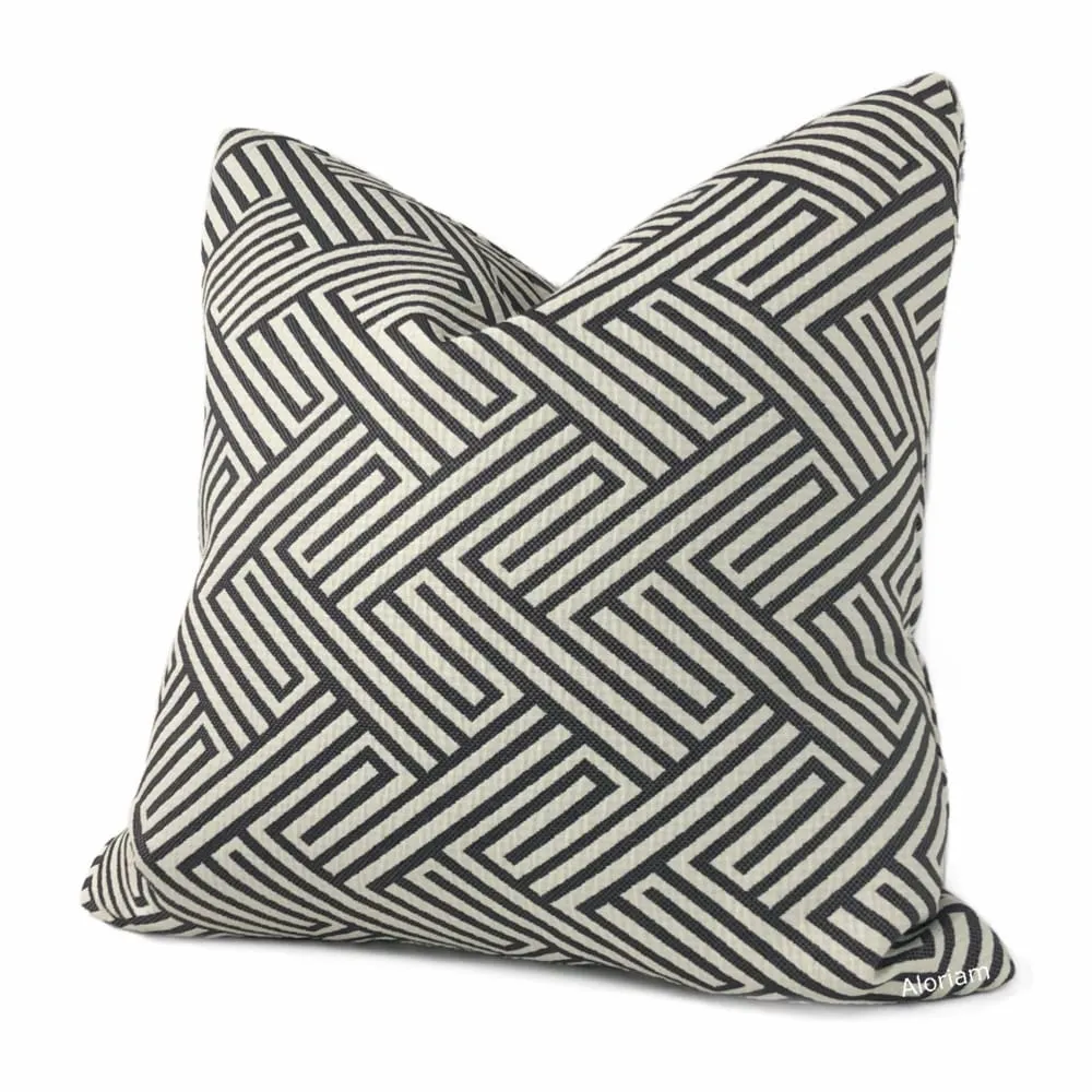 Eureka Black Cream Greek Maze Pillow Cover (Performance fabric)