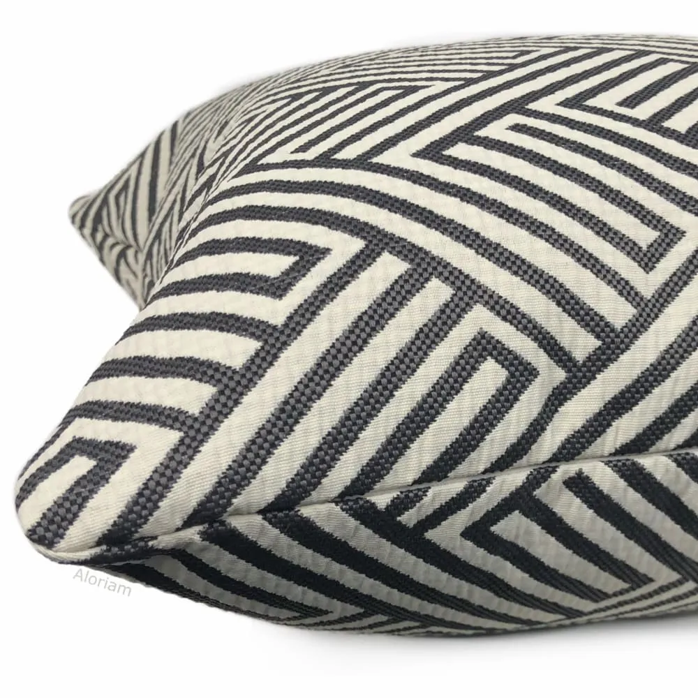 Eureka Black Cream Greek Maze Pillow Cover (Performance fabric)