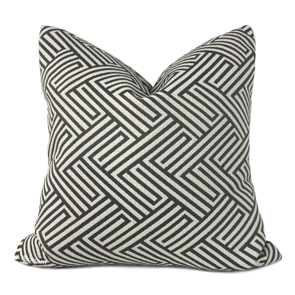 Eureka Black Cream Greek Maze Pillow Cover (Performance fabric)