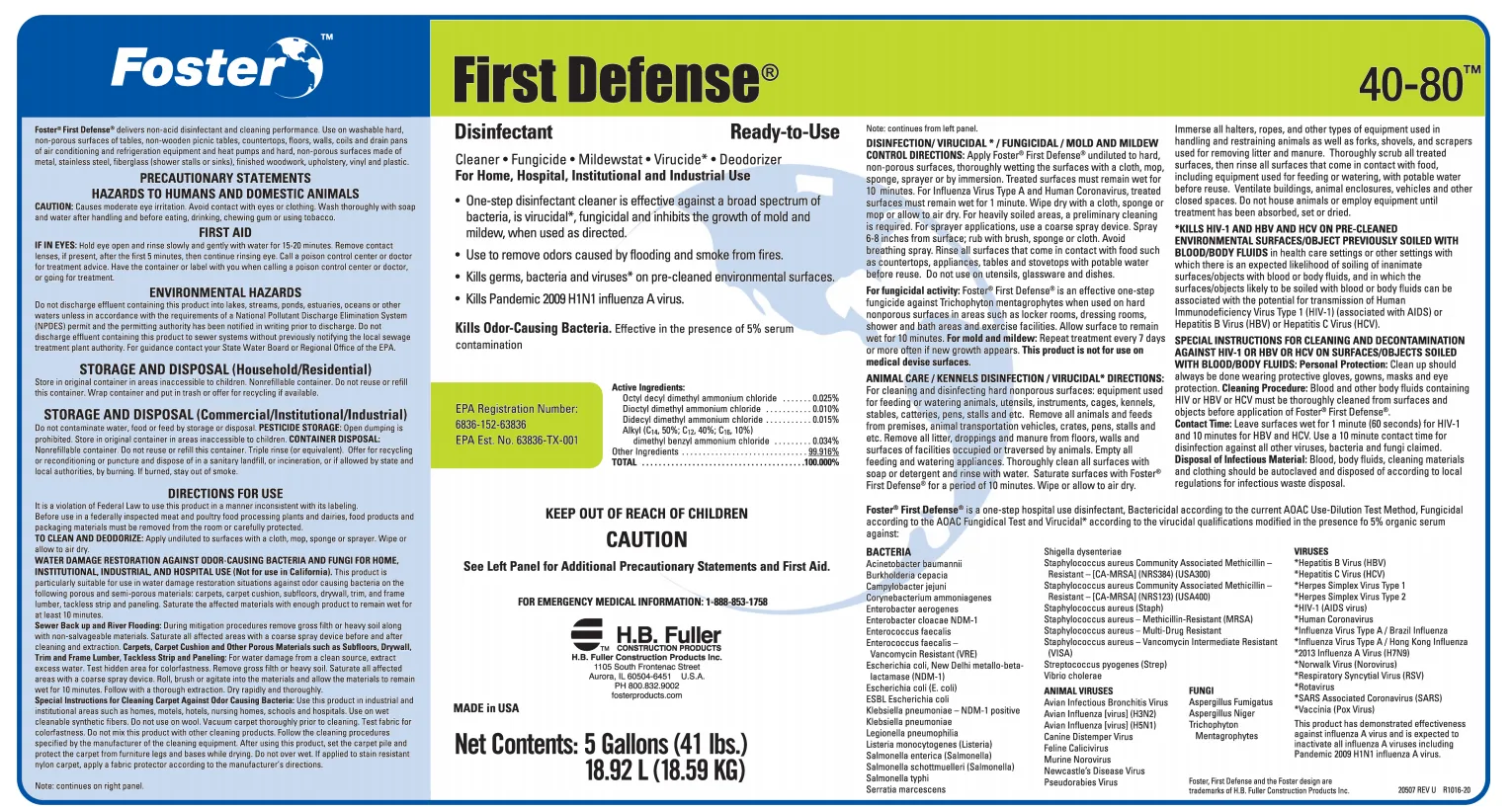 Foster® First Defense™ 40-80 Disinfectant (5GL)