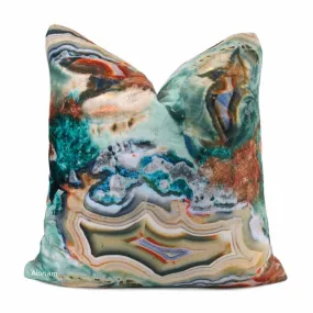 Gaia Earth Minerals Green Rust Multicolor Velour Pillow Cover