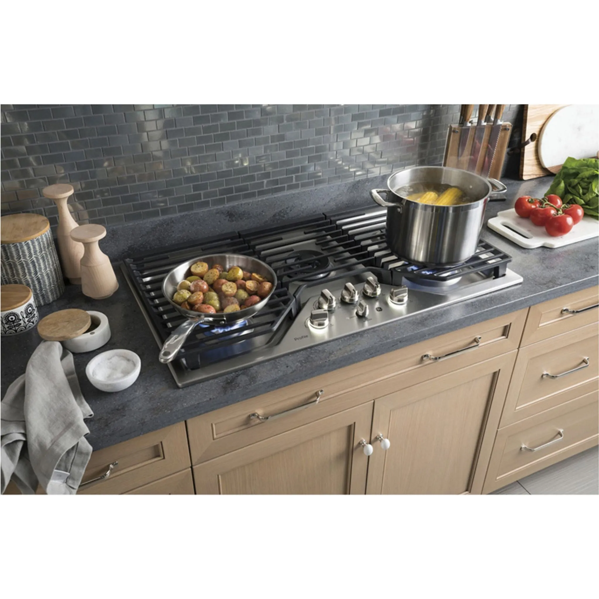 GE Profile 36" Built-In Deep-Recessed Edge-to-Edge Gas Cooktop Stainless Steel - PGP9036SLSS