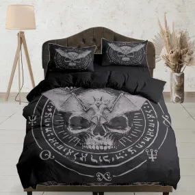 Gothic skull and bat halloween full size bedding & pillowcase, black duvet cover set dorm bedding, nursery toddler bedding, halloween gift