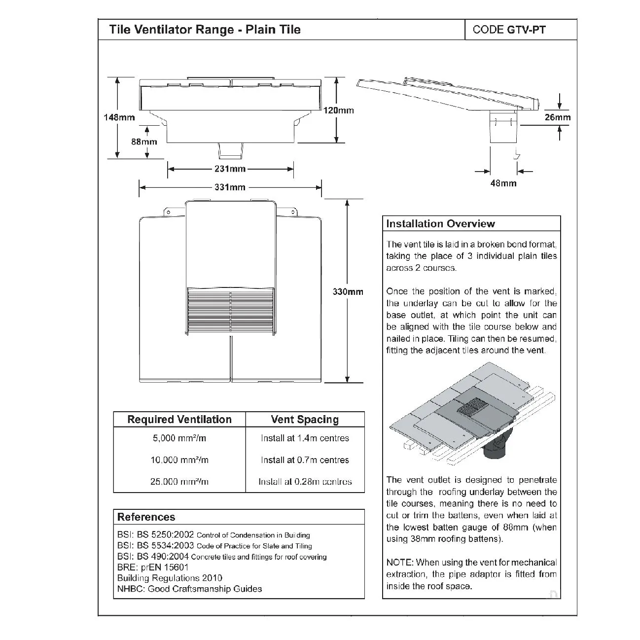 Granulated Light Brown Plain In-line Roof Tile Vent & Pipe Adapter