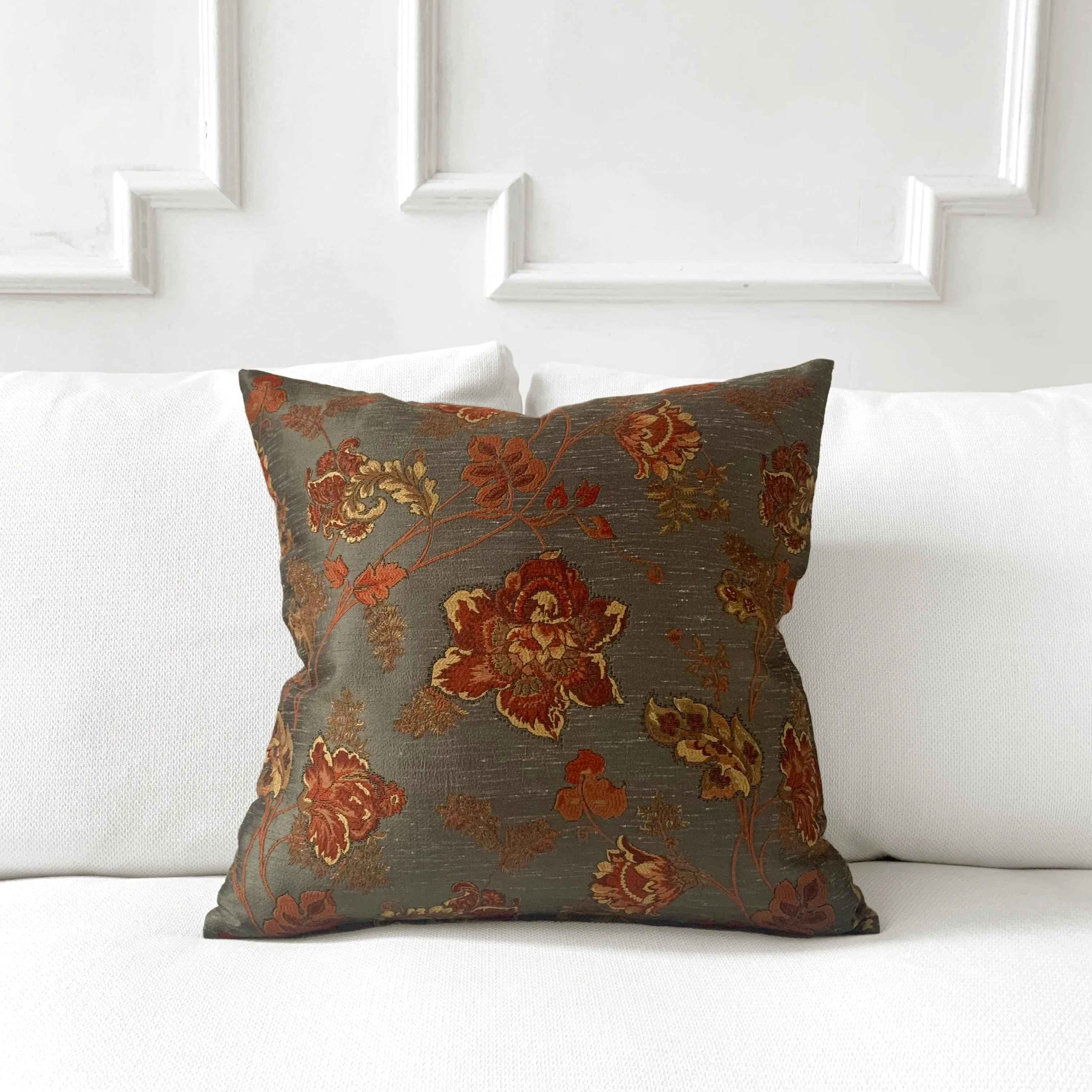 Gray Floral Botanical Throw Pillow Cover 20x20