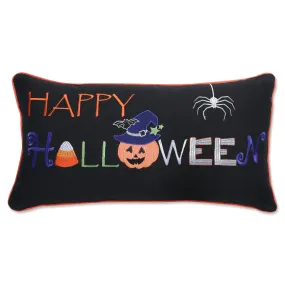 Happy Halloween Black Rectangular Throw Pillow Cover