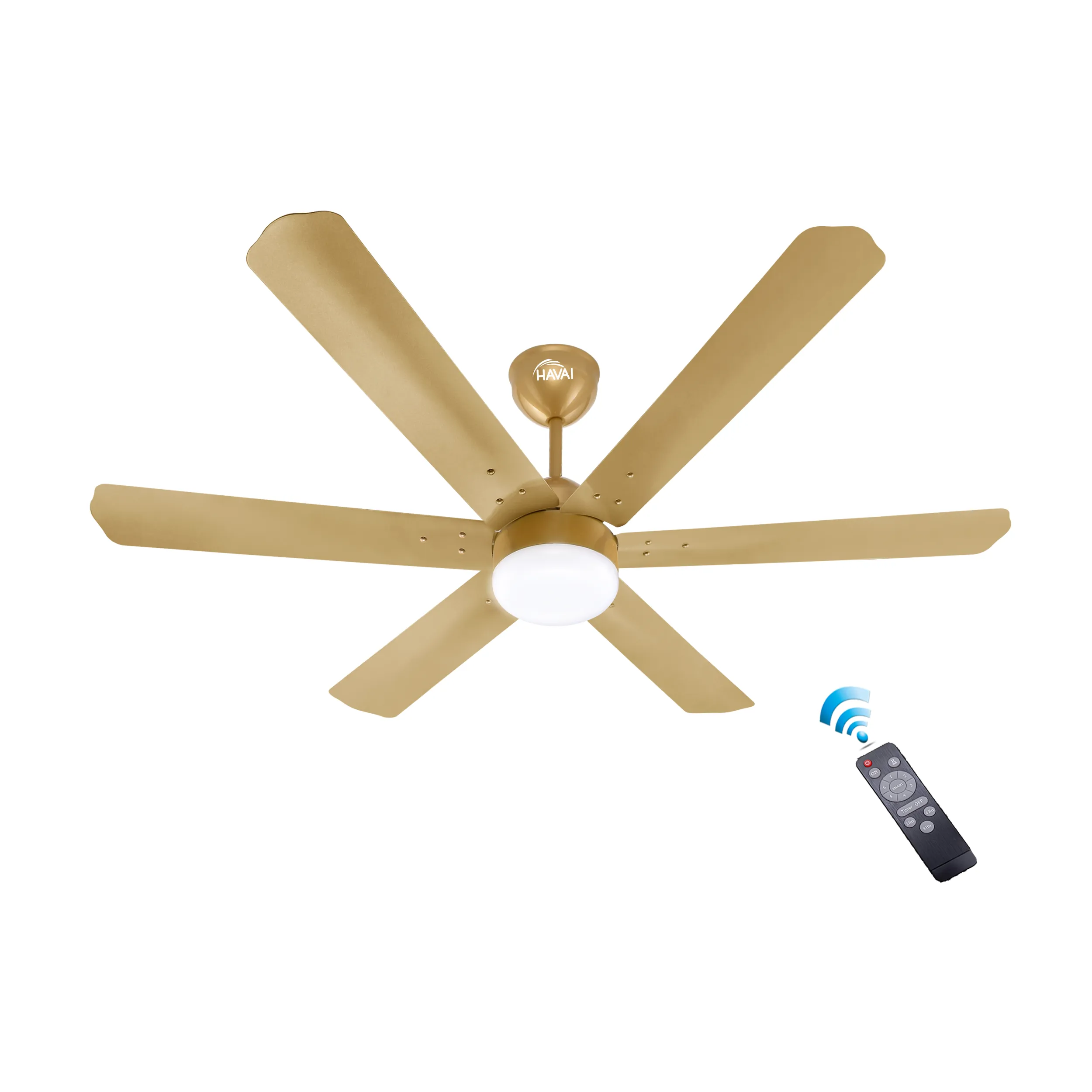 HAVAI Spinel BLDC Ceiling Fan 35W, 1200mm Blade with Remote - Champagne Yellow, 0.5W LED Light