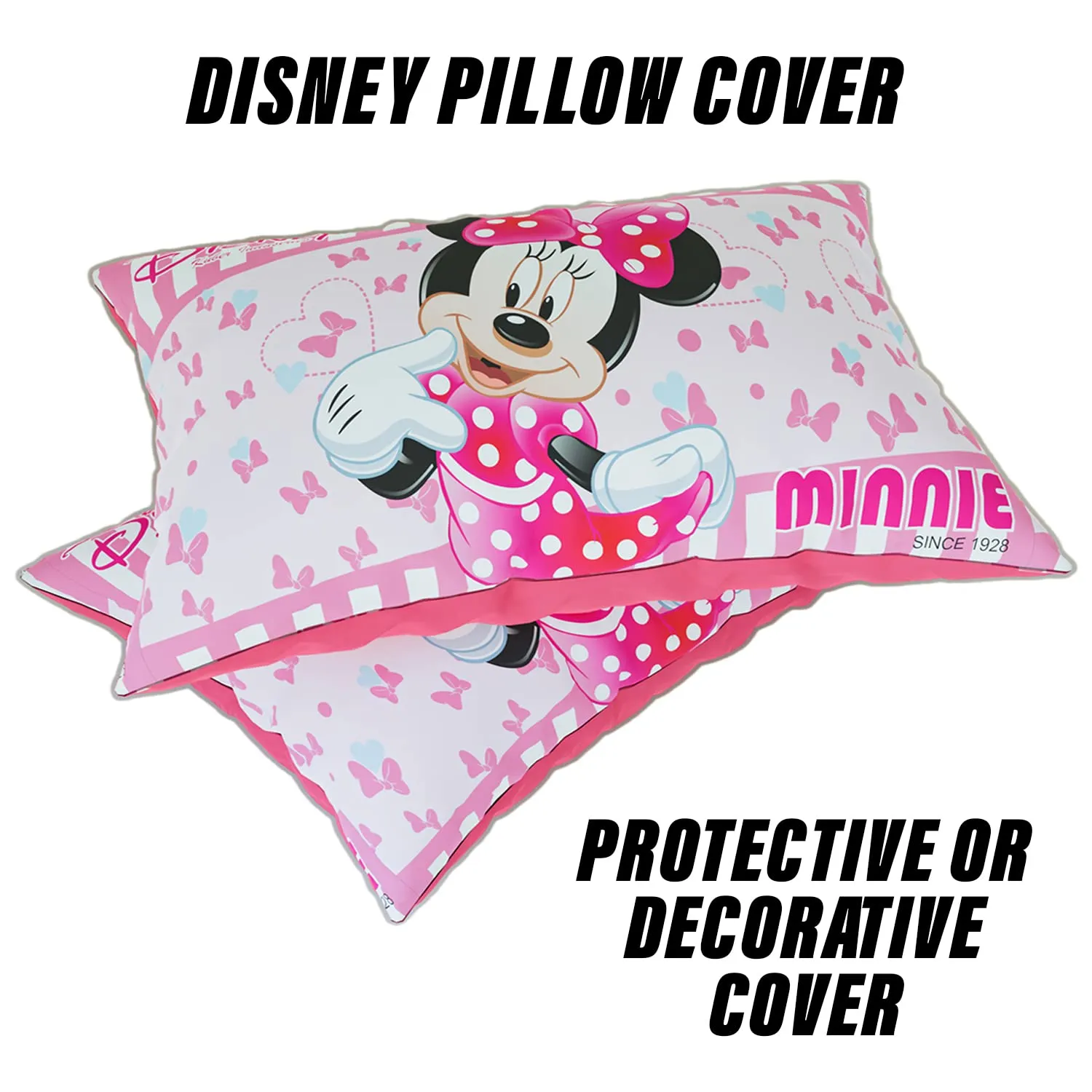 Heart Home Disney Minnie Pillow Cover | Silk Pillow Cover | Soft Pillow Cover | Luxurious Pillow Cover For Home | Set of 4 | 16x24 Inch | Pink