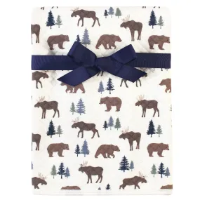 Hudson Baby Quilted Multi-Purpose Swaddle, Receiving, Stroller Blanket, Moose Bear 1-Pack