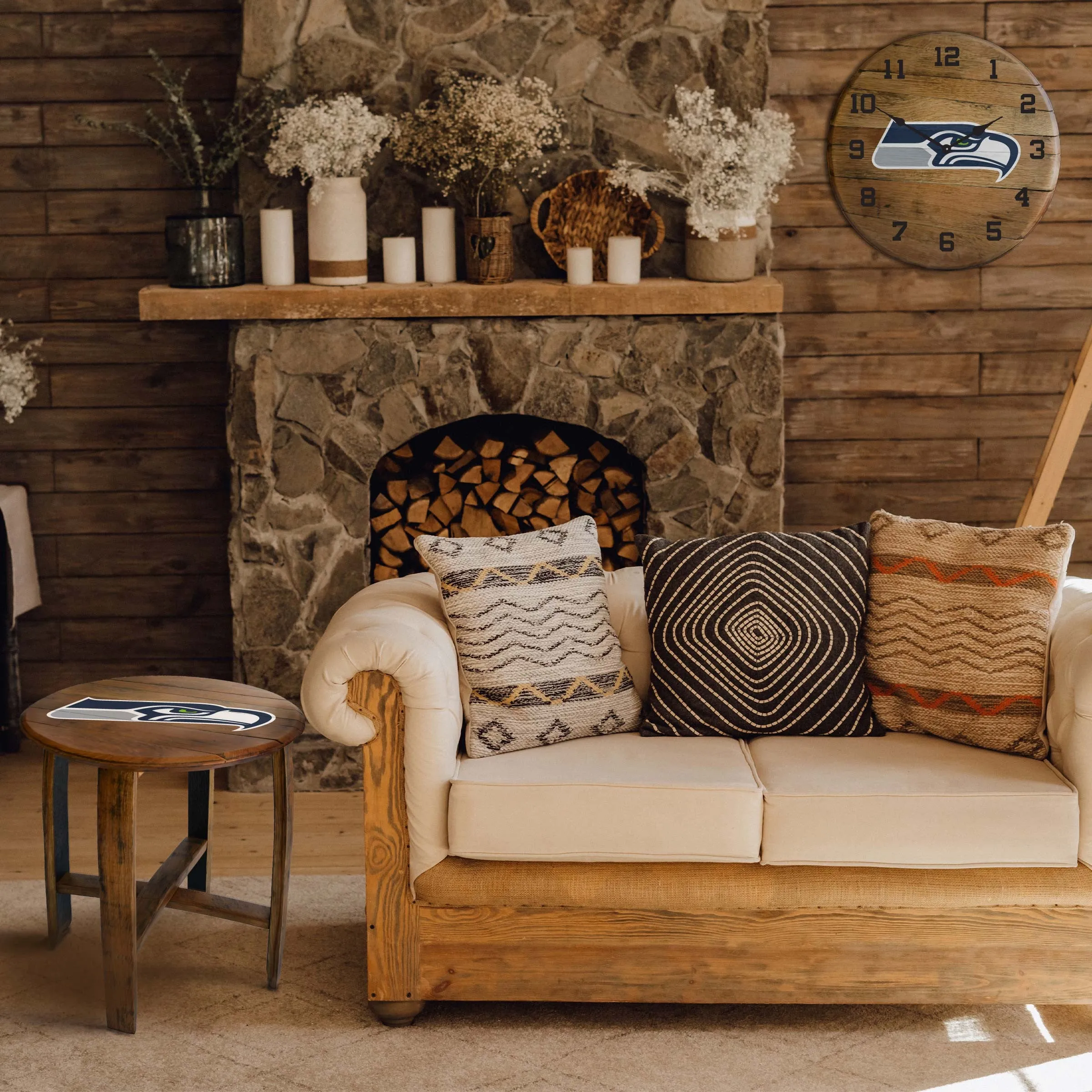 Imperial Seattle Seahawks Oak Barrel Table