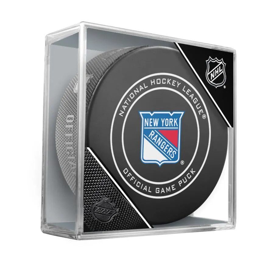 Inglasco 2018-19 NHL New York Rangers Official Game Puck & Cube Display