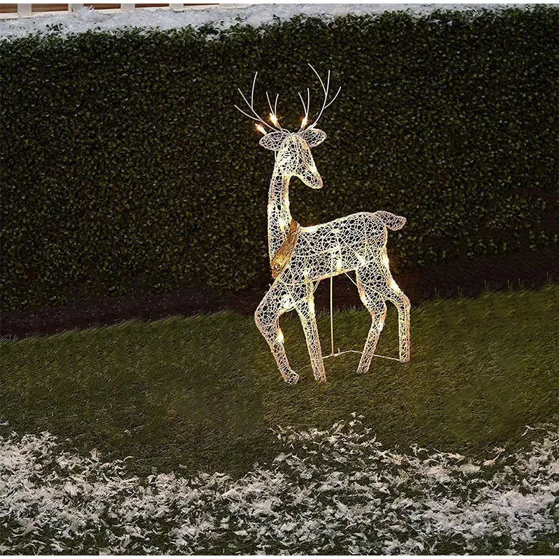 Iron Art Elk Deer Christmas Garden Decoration With LED Light Glowing Glitter Reindeer Xmas Home Outdoor Yard Ornament Decor