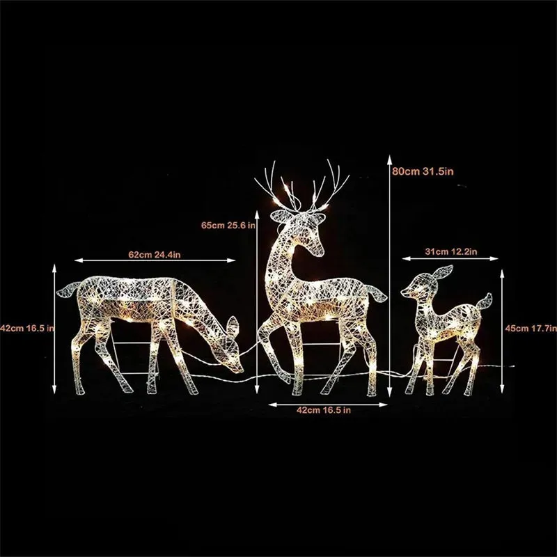 Iron Art Elk Deer Christmas Garden Decoration With LED Light Glowing Glitter Reindeer Xmas Home Outdoor Yard Ornament Decor