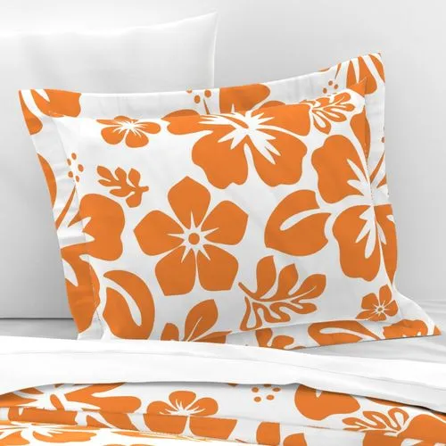 Juicy Orange Hibiscus and Hawaiian Flowers on White Duvet Cover -Medium Scale