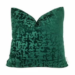 Kael II Emerald Green Abstract Distressed Tonal Velvet Pillow Cover