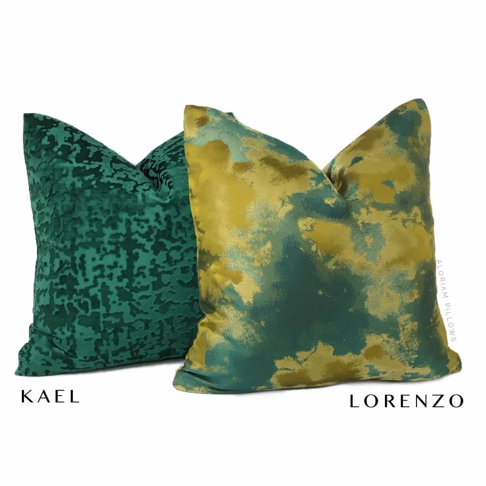 Kael II Emerald Green Abstract Distressed Tonal Velvet Pillow Cover