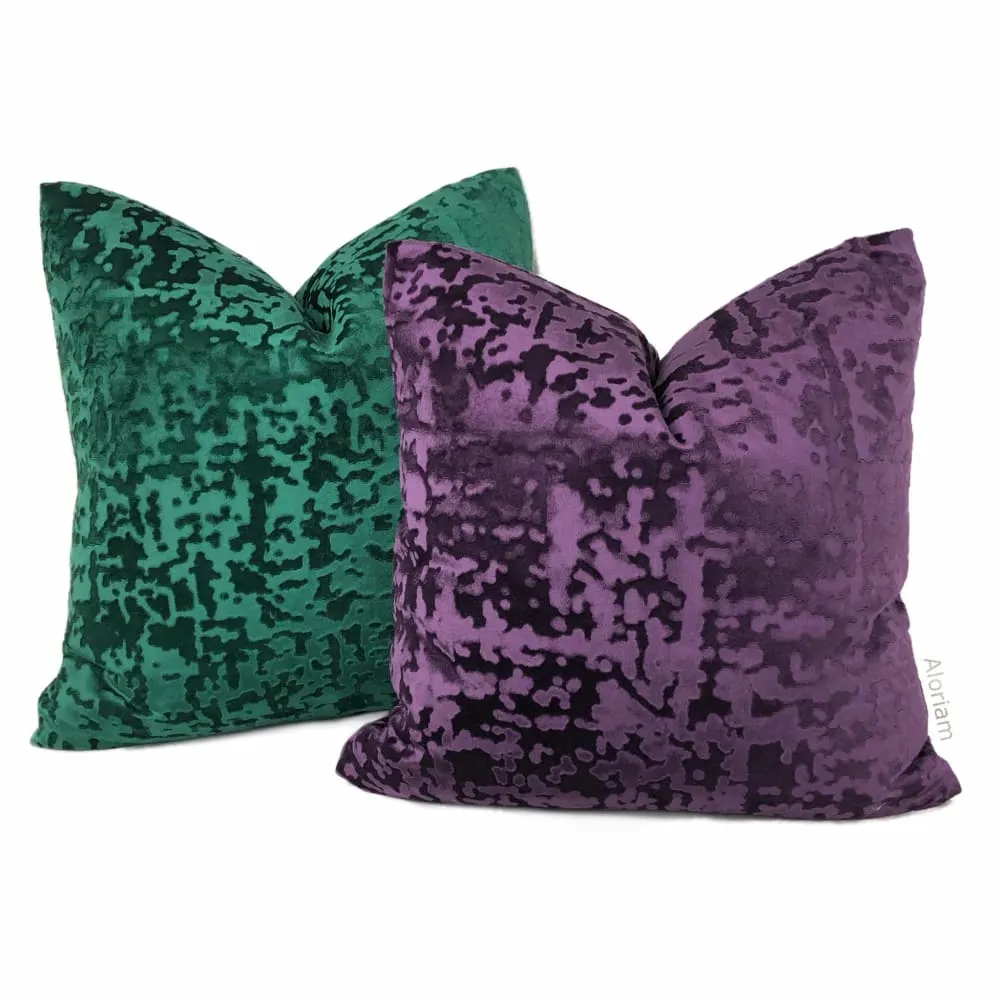 Kael II Emerald Green Abstract Distressed Tonal Velvet Pillow Cover