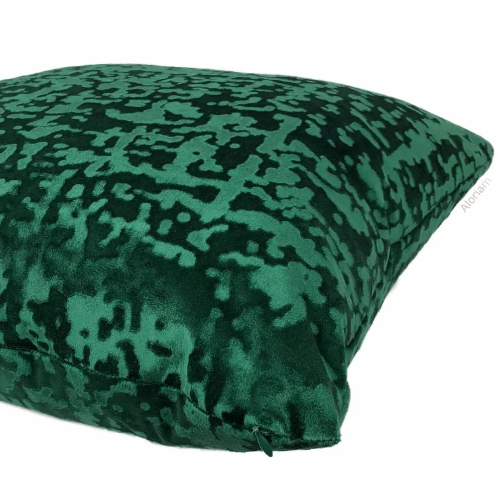 Kael II Emerald Green Abstract Distressed Tonal Velvet Pillow Cover