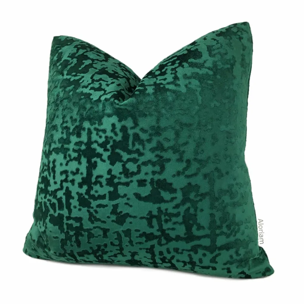 Kael II Emerald Green Abstract Distressed Tonal Velvet Pillow Cover