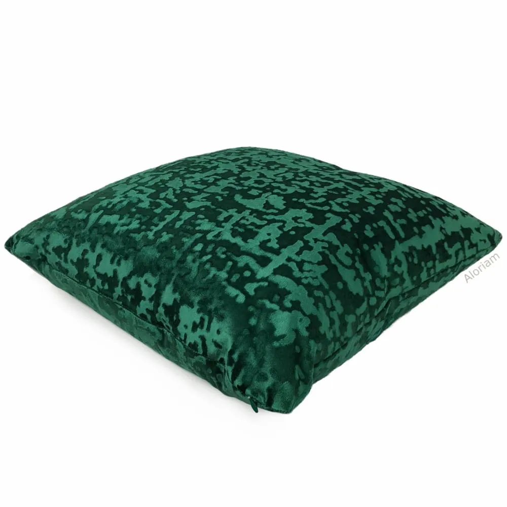 Kael II Emerald Green Abstract Distressed Tonal Velvet Pillow Cover