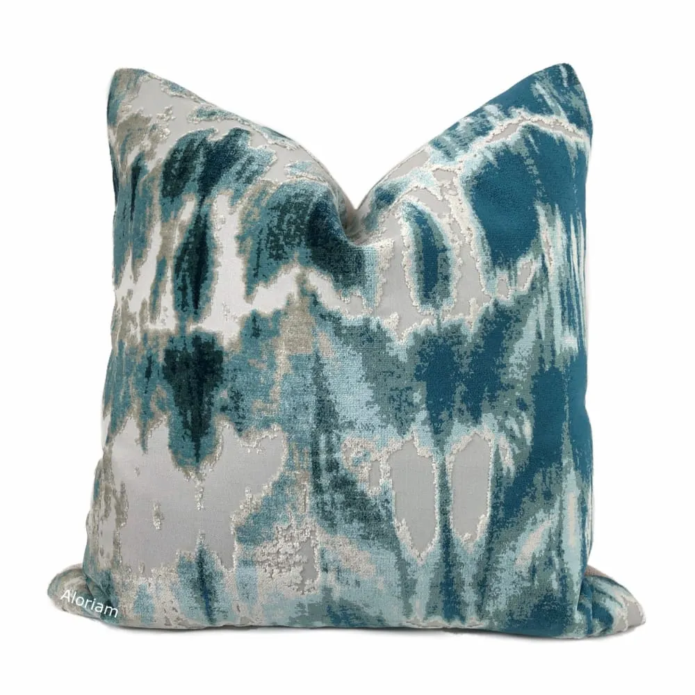 Kodiak I Green Teal Aqua Abstract Velvet Pillow Cover