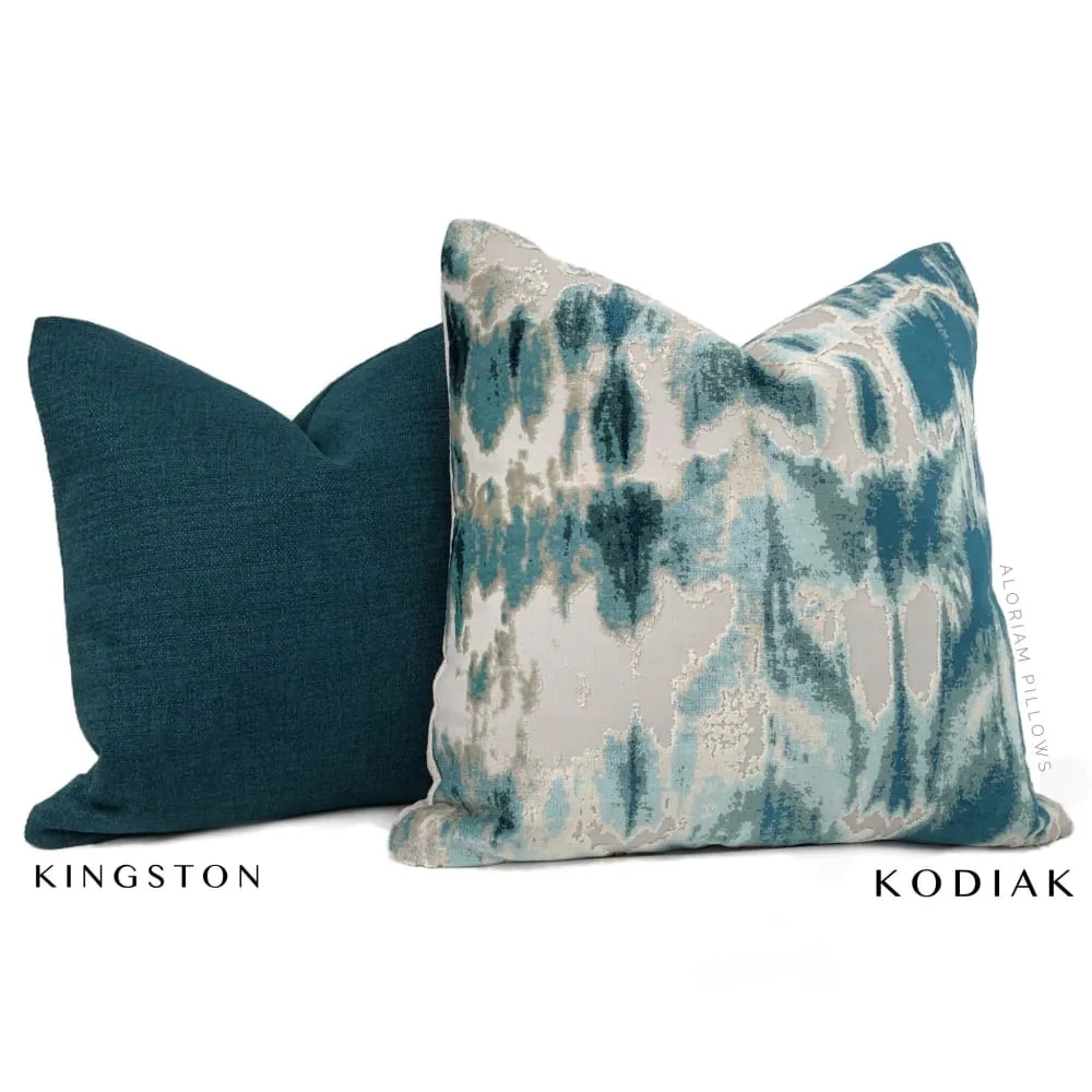 Kodiak I Green Teal Aqua Abstract Velvet Pillow Cover