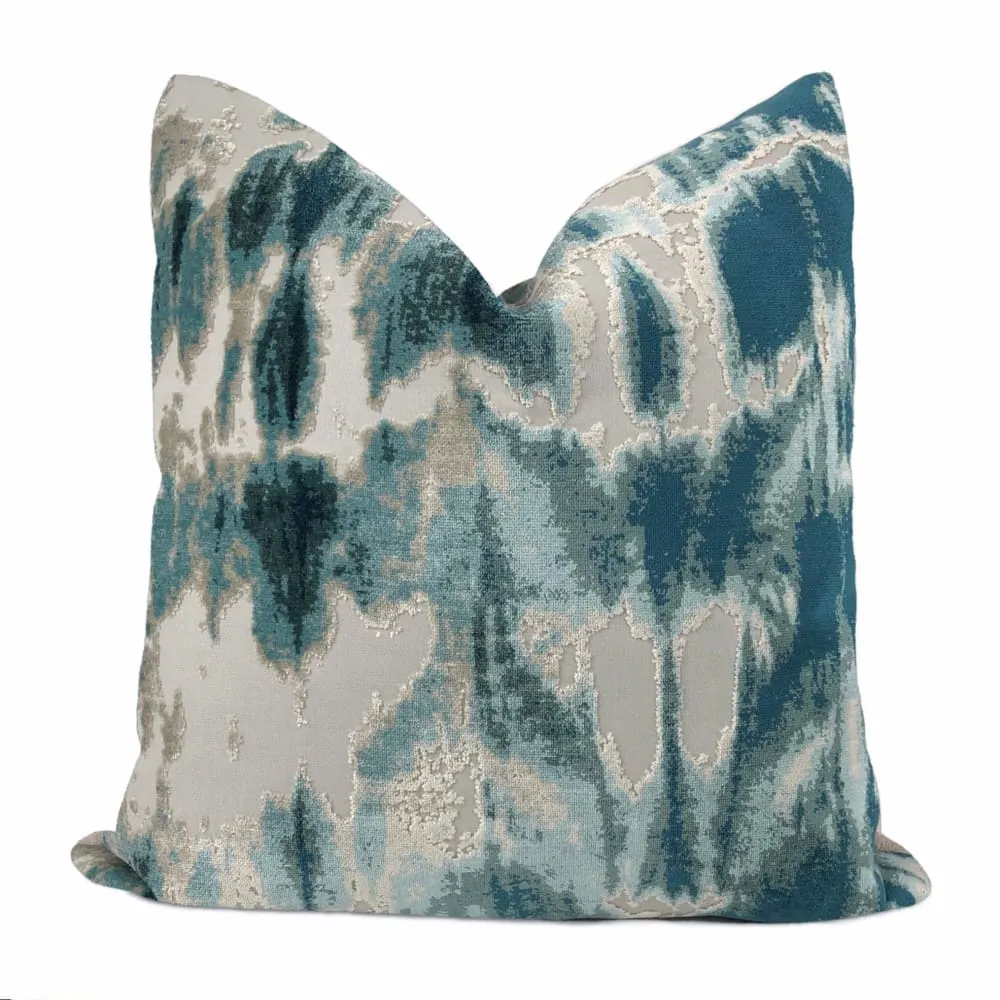 Kodiak I Green Teal Aqua Abstract Velvet Pillow Cover