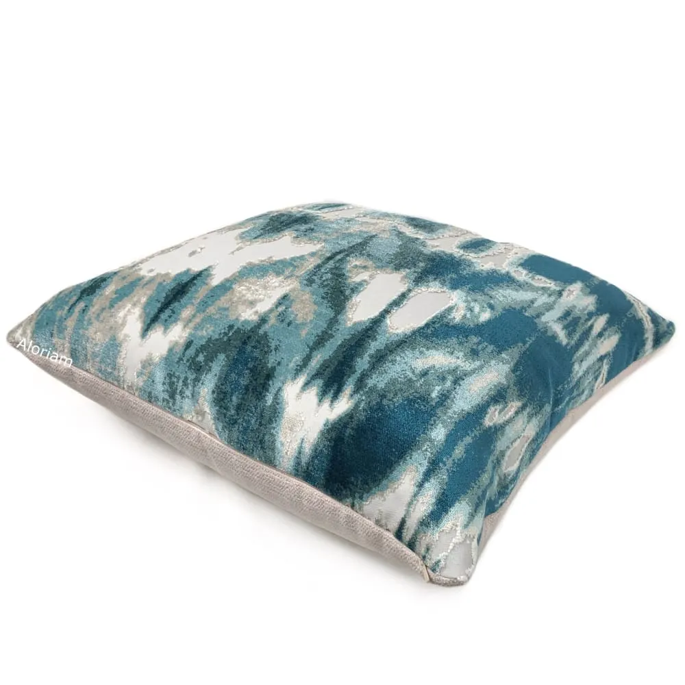 Kodiak I Green Teal Aqua Abstract Velvet Pillow Cover