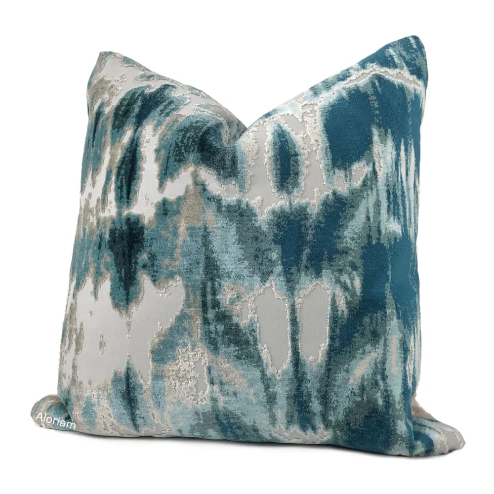 Kodiak I Green Teal Aqua Abstract Velvet Pillow Cover