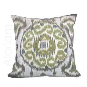 Kravet 31393.313 Ikat Kilim Southwest Medallion Lime Green Gray Pillow Cushion Cover