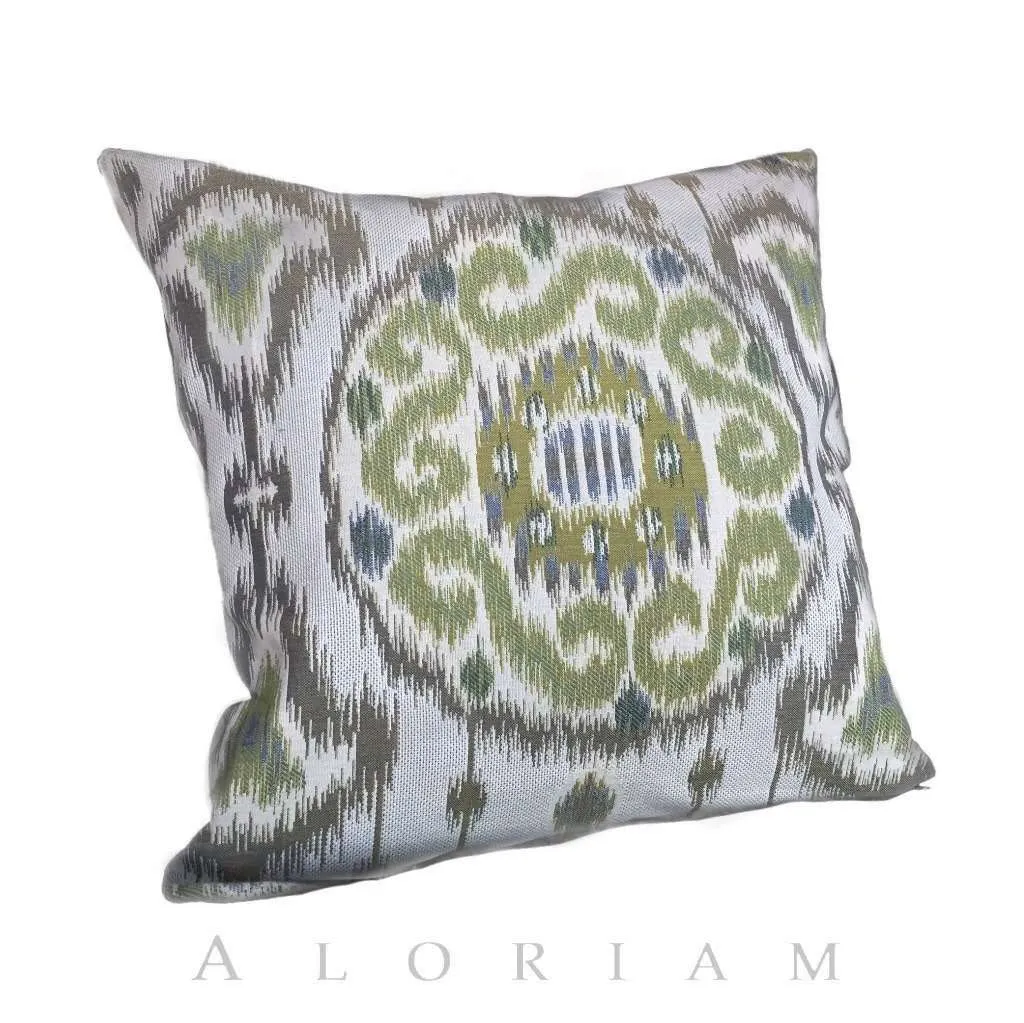 Kravet 31393.313 Ikat Kilim Southwest Medallion Lime Green Gray Pillow Cushion Cover