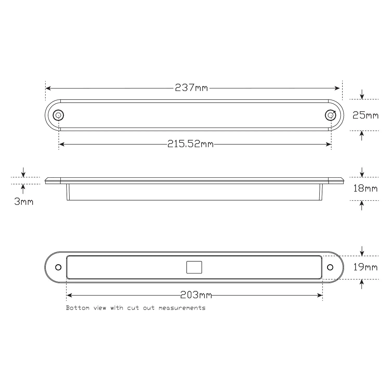 LED Autolamps 235W12E LED Reverse Recessed Strip Lamp