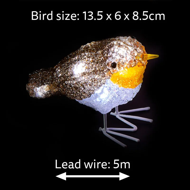 LED Ice White Outdoor Robin Decorative Light Set of Five Mains 8.5cm