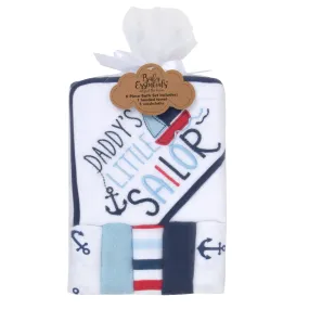 Little Sailor Hooded Bath Towel & 5 Wash Cloth Baby Bath Sets