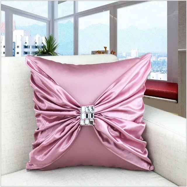 Luxury Imitated Silk Pillow Cover Diamond Bow Home Decor Cushion Cover