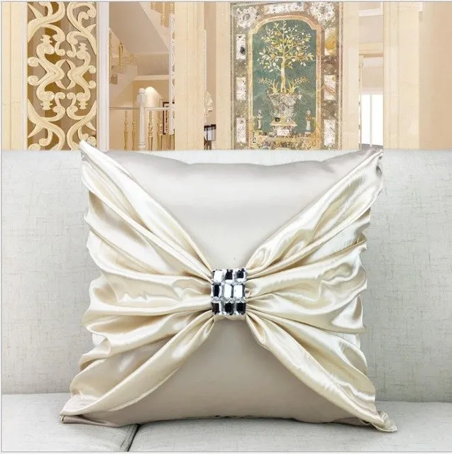 Luxury Imitated Silk Pillow Cover Diamond Bow Home Decor Cushion Cover