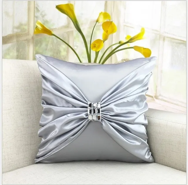 Luxury Imitated Silk Pillow Cover Diamond Bow Home Decor Cushion Cover