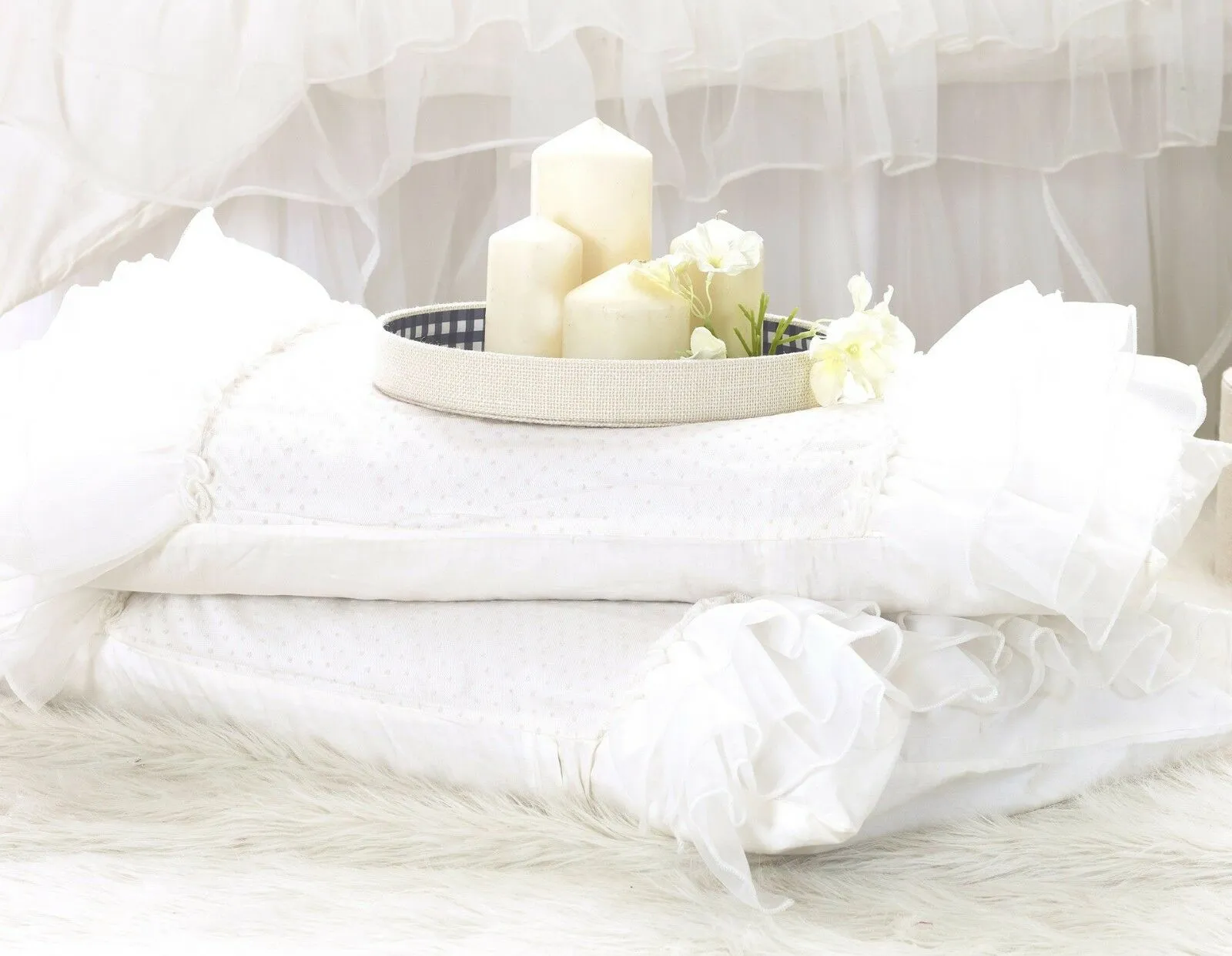 Luxury White Ruffle Lace Quilt Duvet Cover Bedding Set Full Queen King Bedding