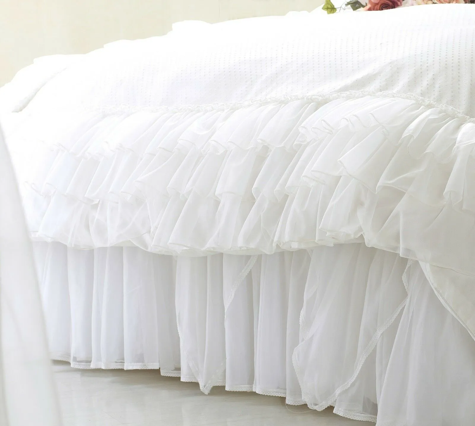 Luxury White Ruffle Lace Quilt Duvet Cover Bedding Set Full Queen King Bedding