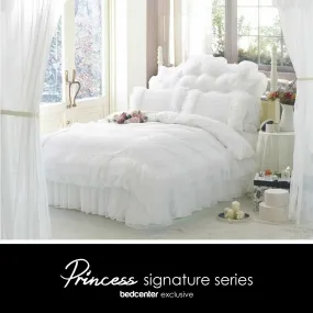 Luxury White Ruffle Lace Quilt Duvet Cover Bedding Set Full Queen King Bedding